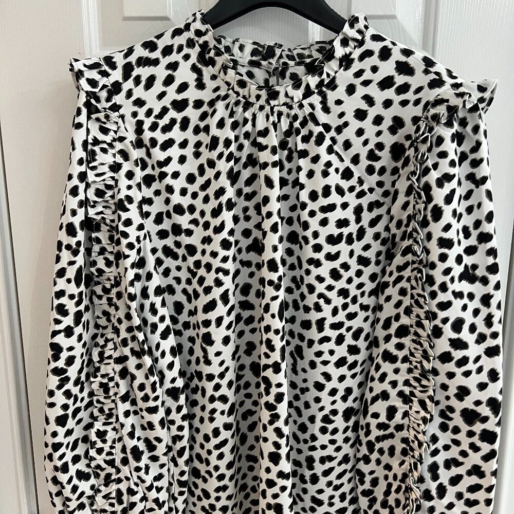 J.Crew Animal Print Ruffle Satin Crepe Blouse - Size Large